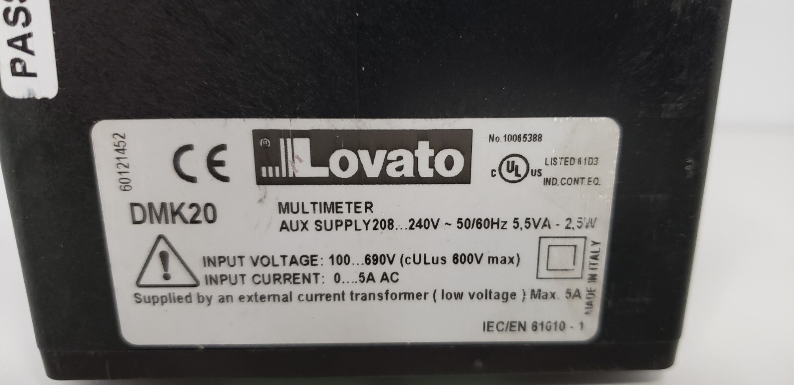 LOVATO DMK20 DIGITAL MULTIMETER, 208-240VAC, 50/60Hz, 2.5W