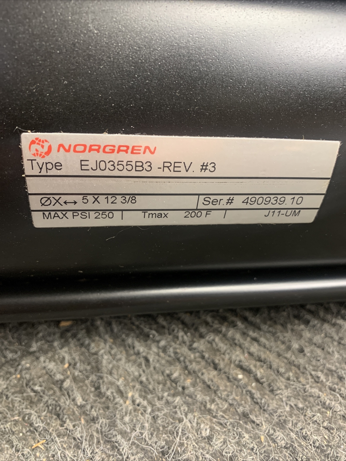 NOS Norgren EJ0355B3 REV #3 250 PSI Cylinder 5″ Bore 12″ Stroke
