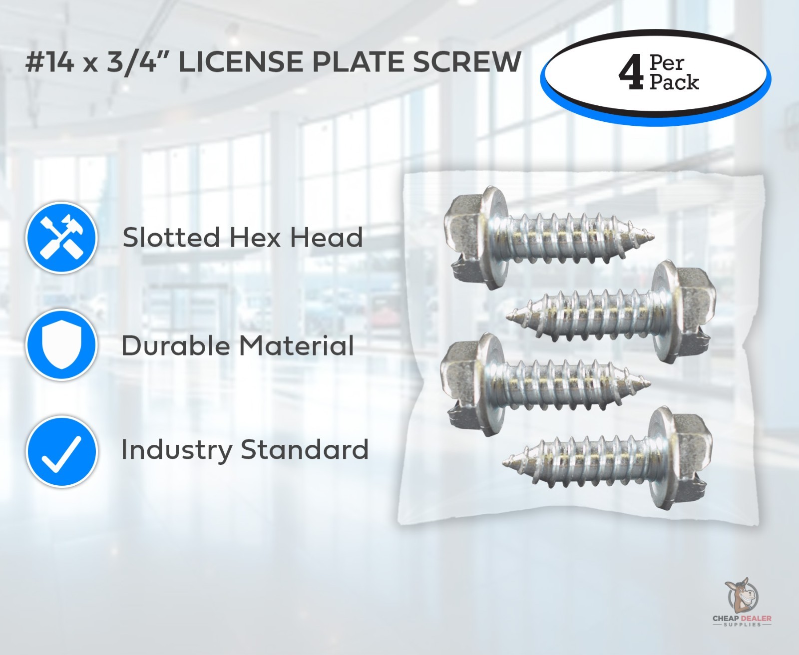 License Plate Screws (Pack of 4) – Slotted Hex Head – American