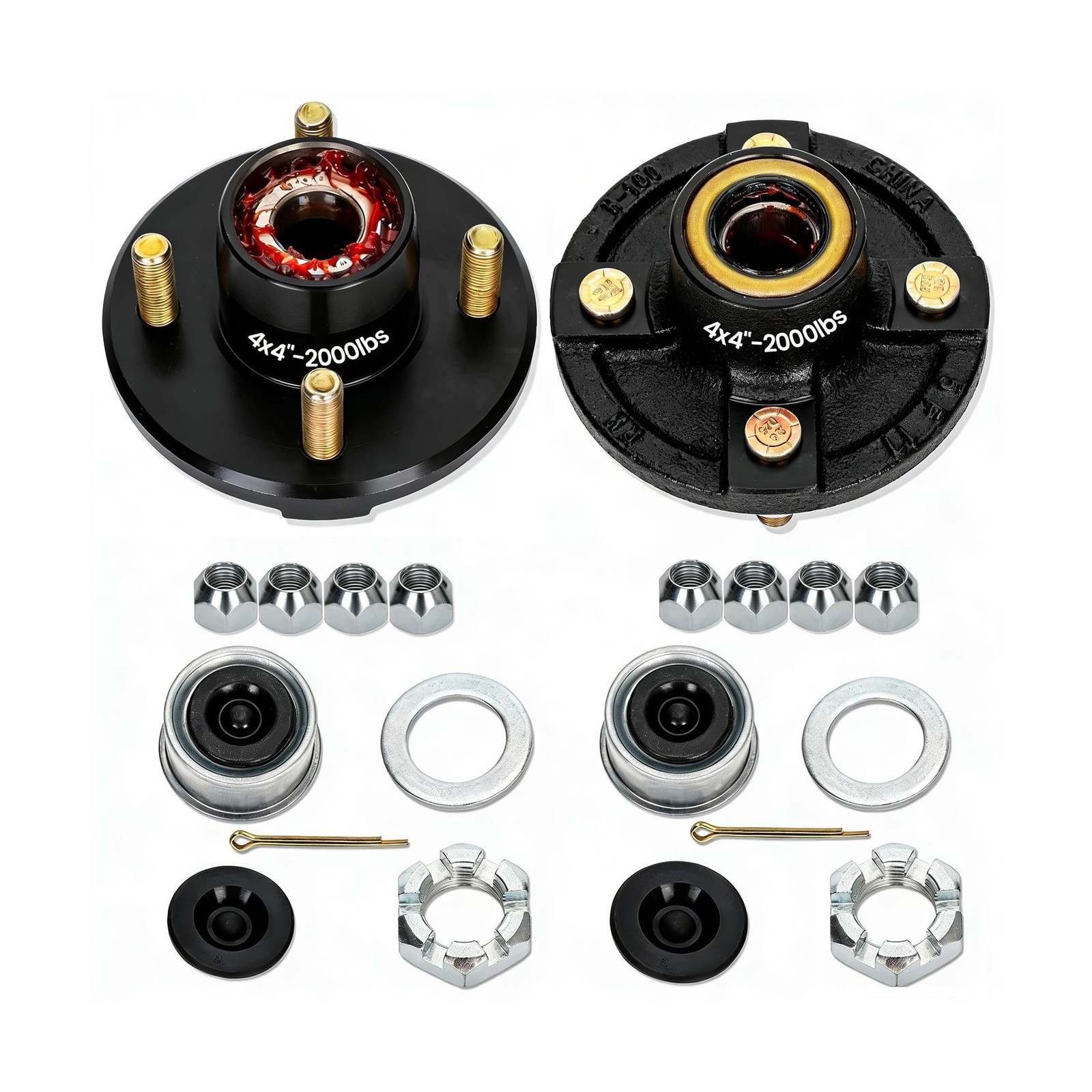 2 Sets 4 Lug Trailer Hub Kit for 2000 Lbs, for 1” BT9 Straight Axle Spindle …