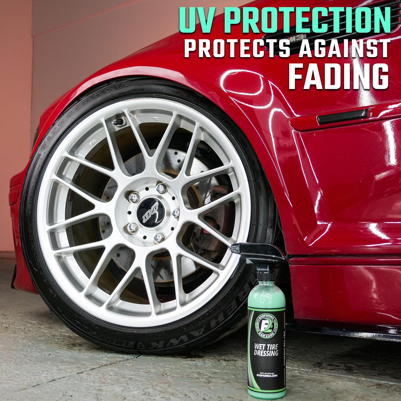 Wet Tire Dressing 16 Fl Oz Non Greasy High Gloss Fast Drying UV Protection