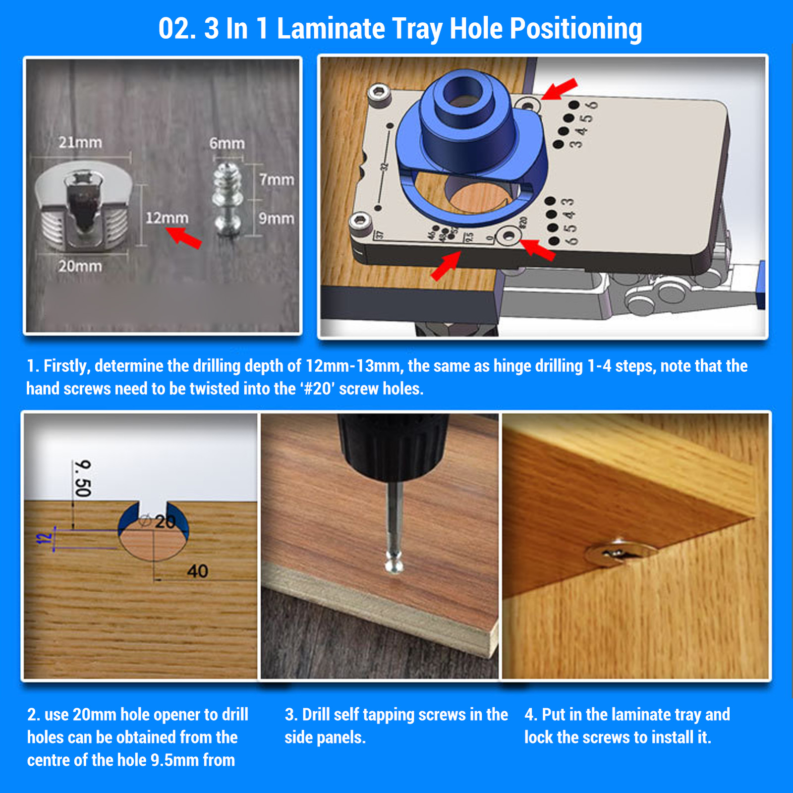 Multifunctional Aluminum Alloy Hinge Hole Drilling Jig for Woodworking