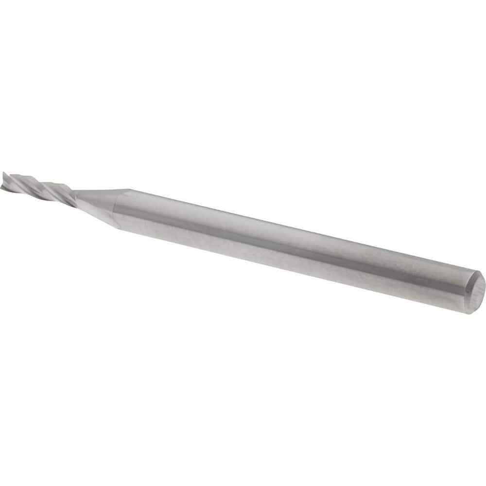 Square End Mill: 1/16” Dia, 1/4” LOC, 1/8” Shank, 1-1/2” OAL, 3 Flutes,