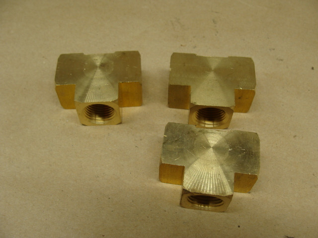 LOT OF 3 BRASS TEES 3/8″ FNPT HP BAR STOCK