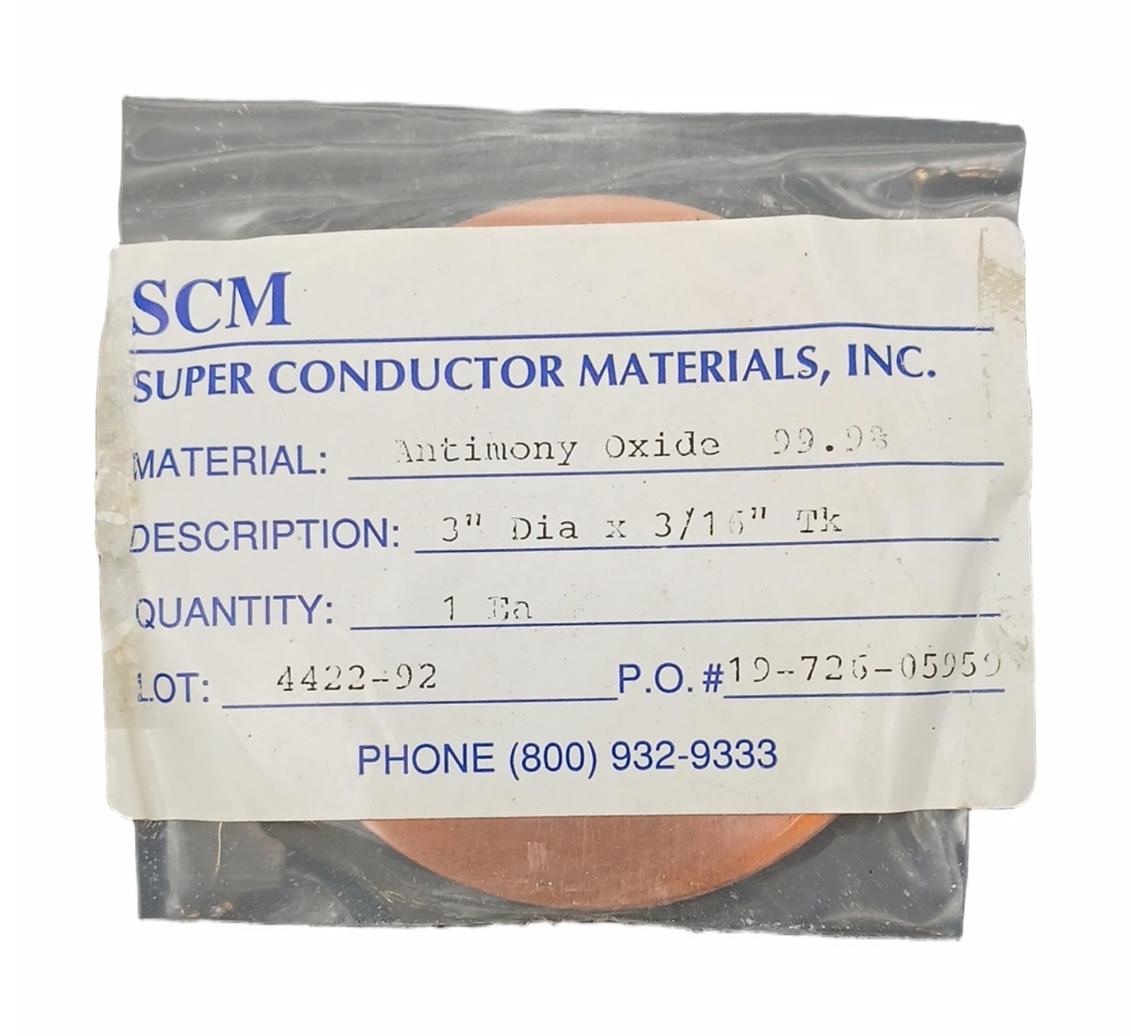 Antimony Oxide Sb2O3 Sputter Target 3in 3/16in Thick 99.99%