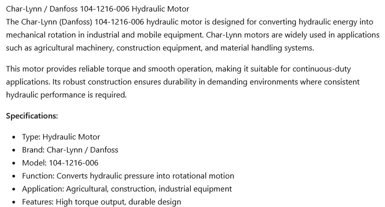 1 NEW CHAR-LYNN/DANFOSS 104-1216-006 HYDRAULIC MOTOR NNB ***MAKE OFFER***