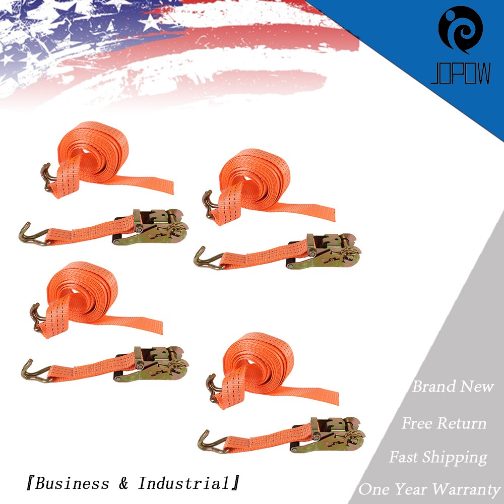 4pcs Ratchet Straps J Hook Heavy Duty Tie Downs New 1.5″ x 15′ 4000 lb