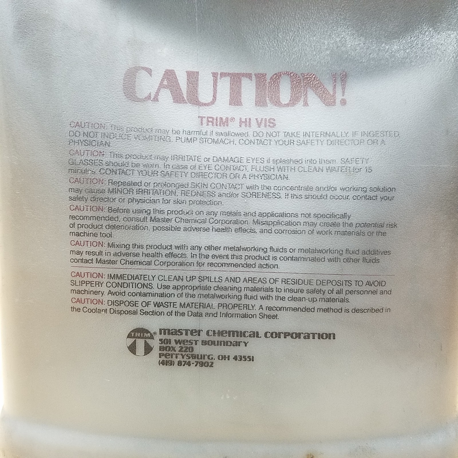 Master Chemical Corporation Trim Hi Vis Cutting & Triming Fluid – NEW