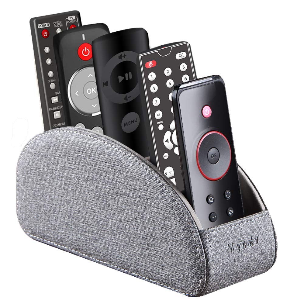 TV Remote Control Holder with 5 Compartments,Pu Leather Small, Grey