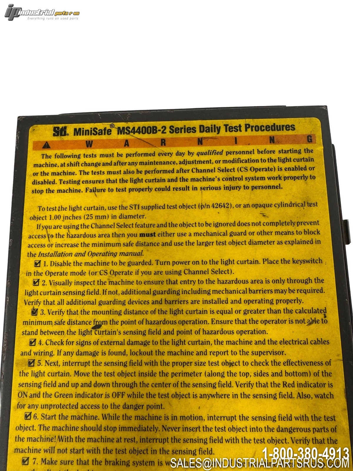 STI MS4400B-2 MiniSafe-B Safety Light Curtain Receiver 50ft Range – RECEIVER ONL