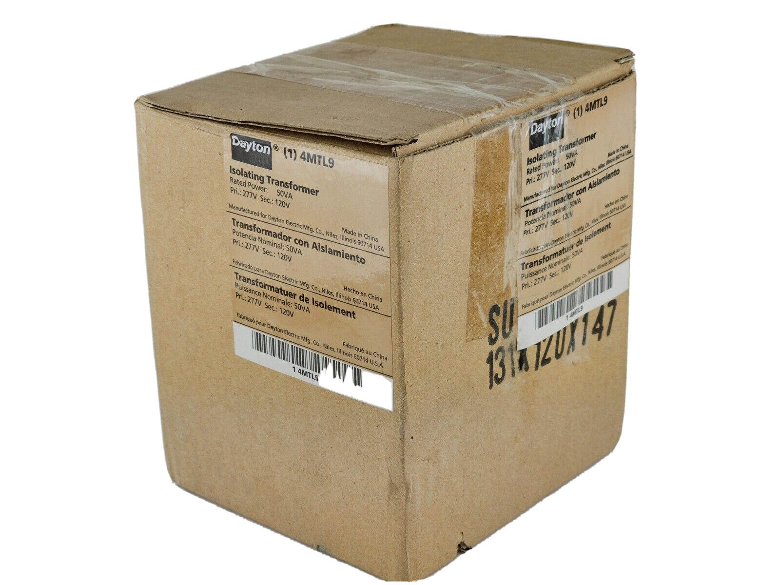 Dayton 4MTL9 Isolating Control Transformer, 50VA, 277VAC In, 120VAC Out NEW
