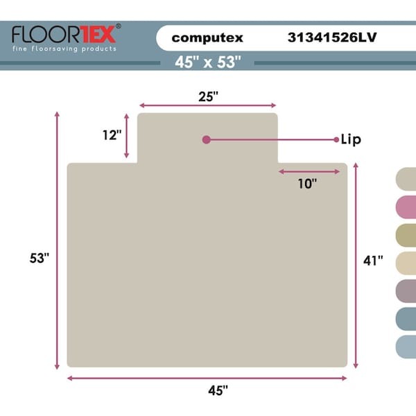 Floortex Fr31341526lv Chair Mat 45″X53″, Traditional Lip Shape, Clear, For