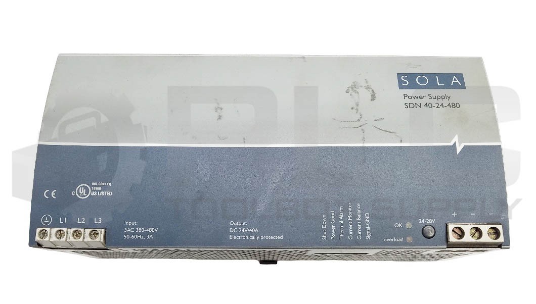 SOLA SDN 40-24-480 POWER SUPPLY IN: 380-480VAC 3A, OUT: 24VDC 40A