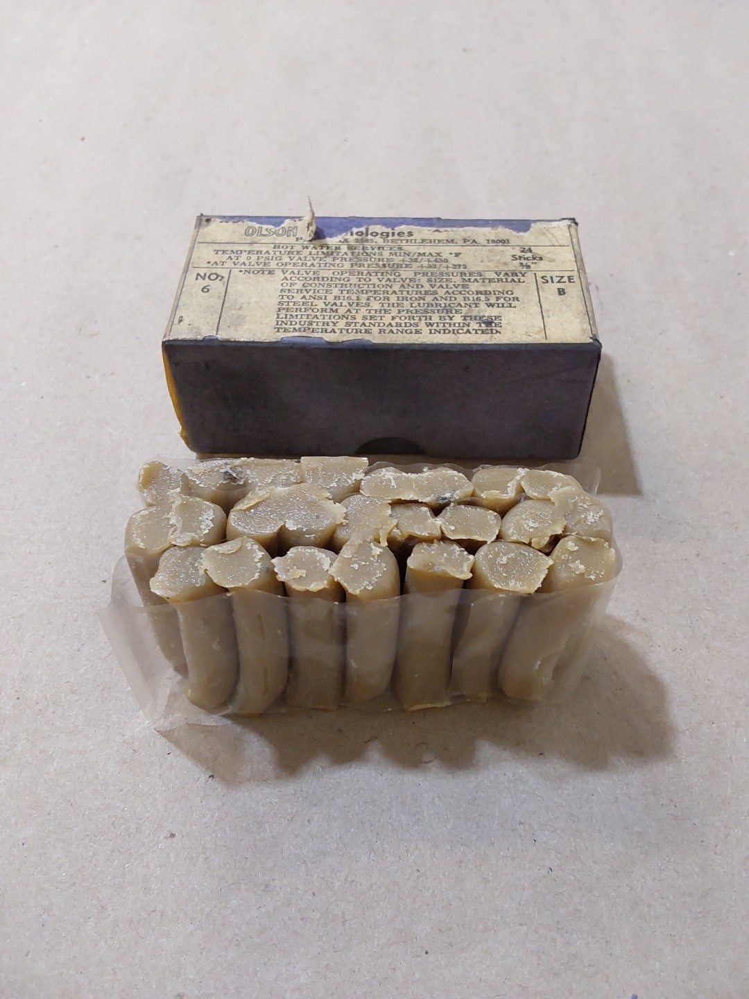 Olsen Technologies Homestead Lubricant No. 6 Size B 24 Sticks 3/8″ NOS
