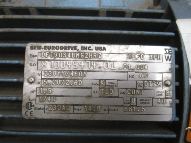 SEW-EURODRIVE DFT90S4BMG2HRZ R27DT90S4BMG2HRZ 230/460V 5.20/2.60A UNMP