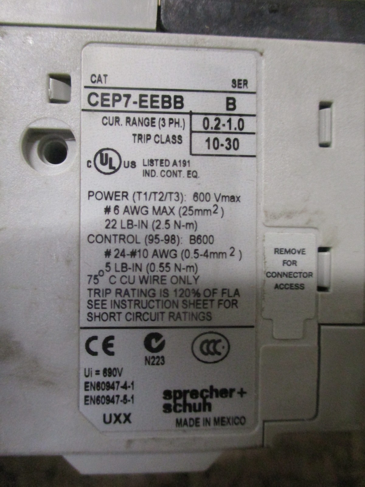 Sprecher+Schuh CEP7-EEBB CEP7 Overload Relay Ser B 600VAC 0.2-1.0A 10-30 *NEW*
