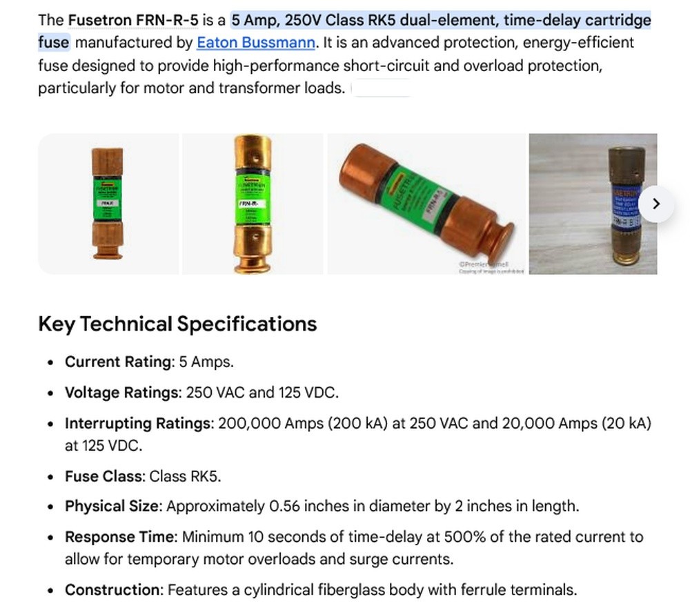 1 NEW FUSETRON FRN-R-5 TIME DELAY FUSE NNB ***MAKE OFFER***