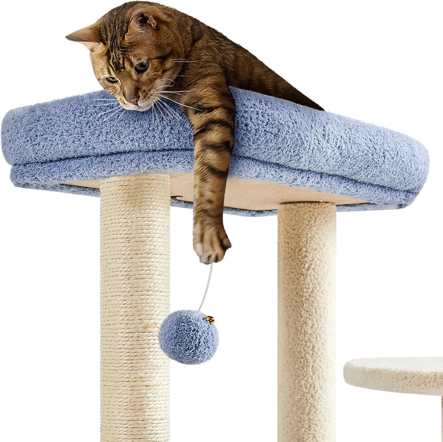 Topeakmart Small Tree for Kittens with Hanging Ball, 35.5″ H, Blue/Beige