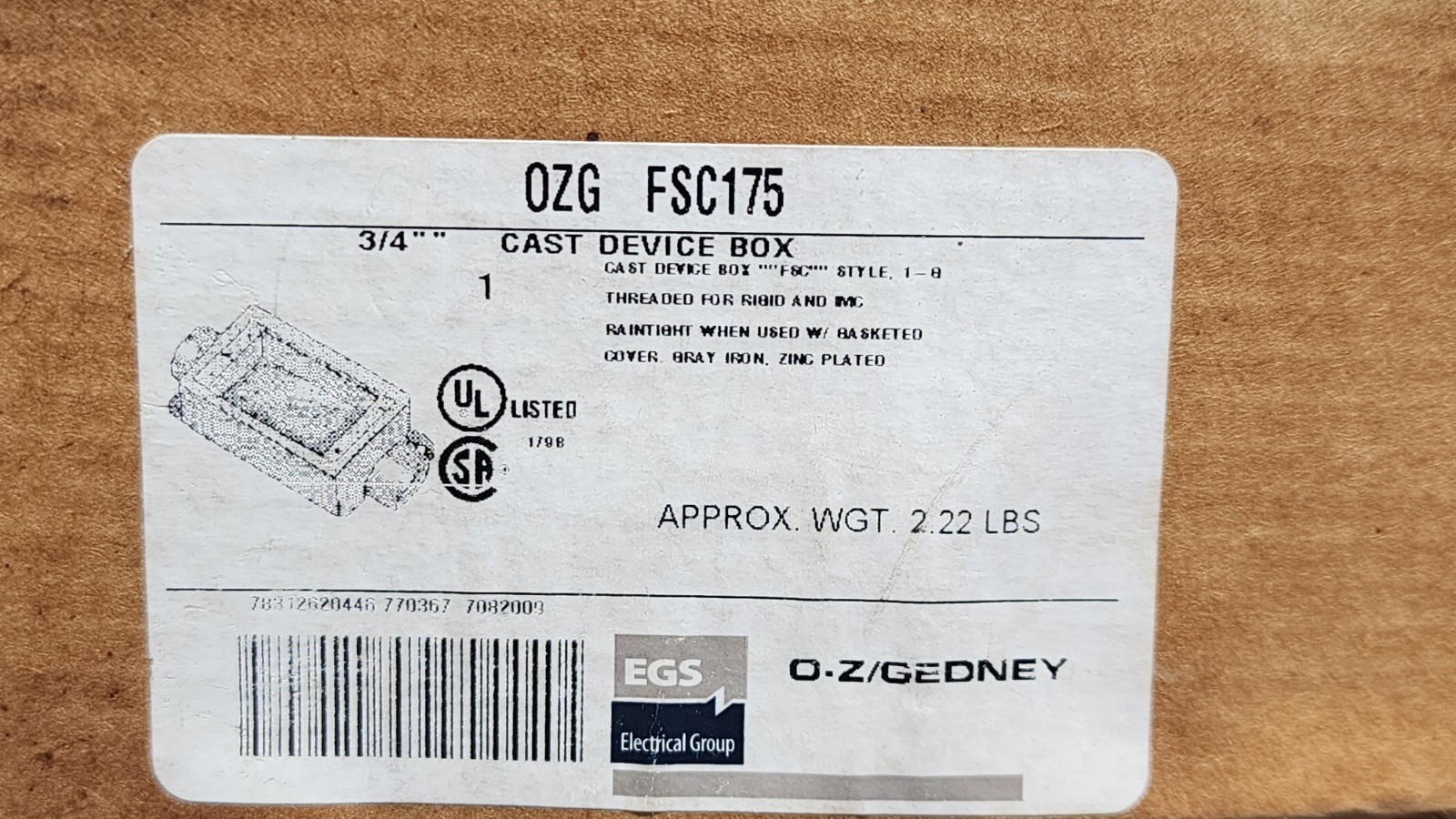 OZ Gedney OZG FSC175 3/4” Cast Device Box & OZG FDCT1100 1″ Cast Device Box