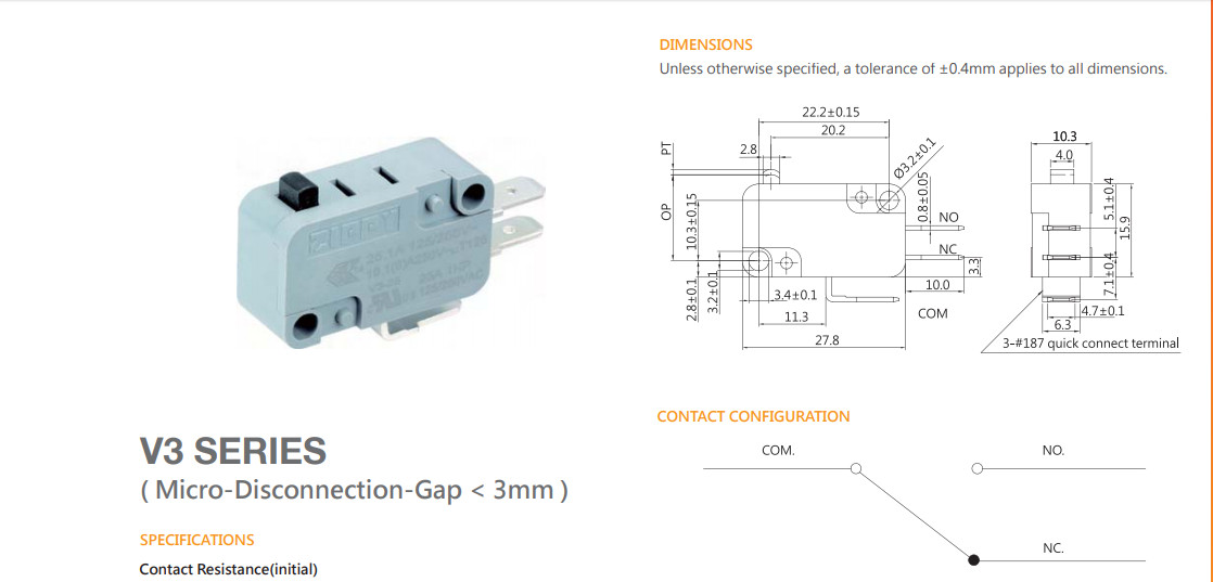 1pcs ZIPPY V3-25S-00D3-Z high current micro switch 25A250VAC stroke reset limit