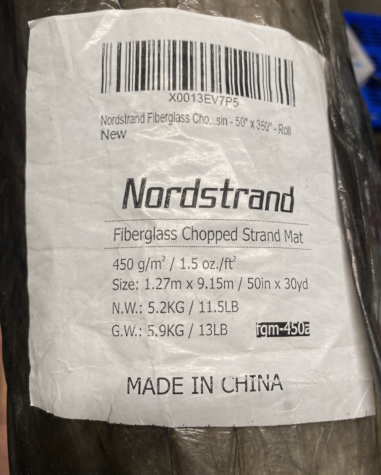 Nordstrand 10 yards fiberglass chopped strand mat by the yard 50″ wide, 450 gsm