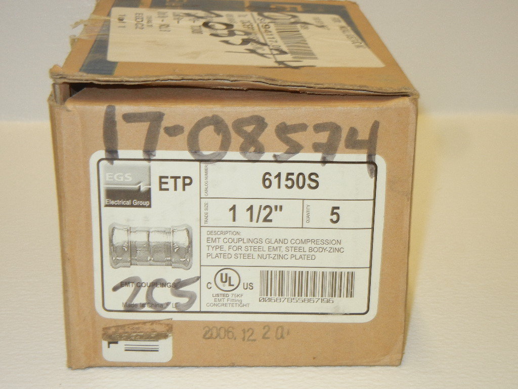 BOX OF 5 EGS 6150S NEW 1 1/2″ GLAND COMPRESSION TYPE EMT COUPLINGS 6150S