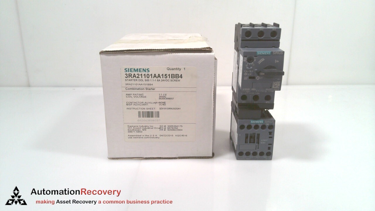 SIEMENS 3RA21101AA151BB4 COMBINATION STARTER, NEW #326401