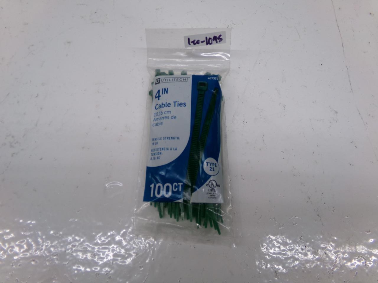 Lot of 5 Utilitech 0737411 Nylon Fastening Cable Ties/Hooks Green 100-Pack 4-in