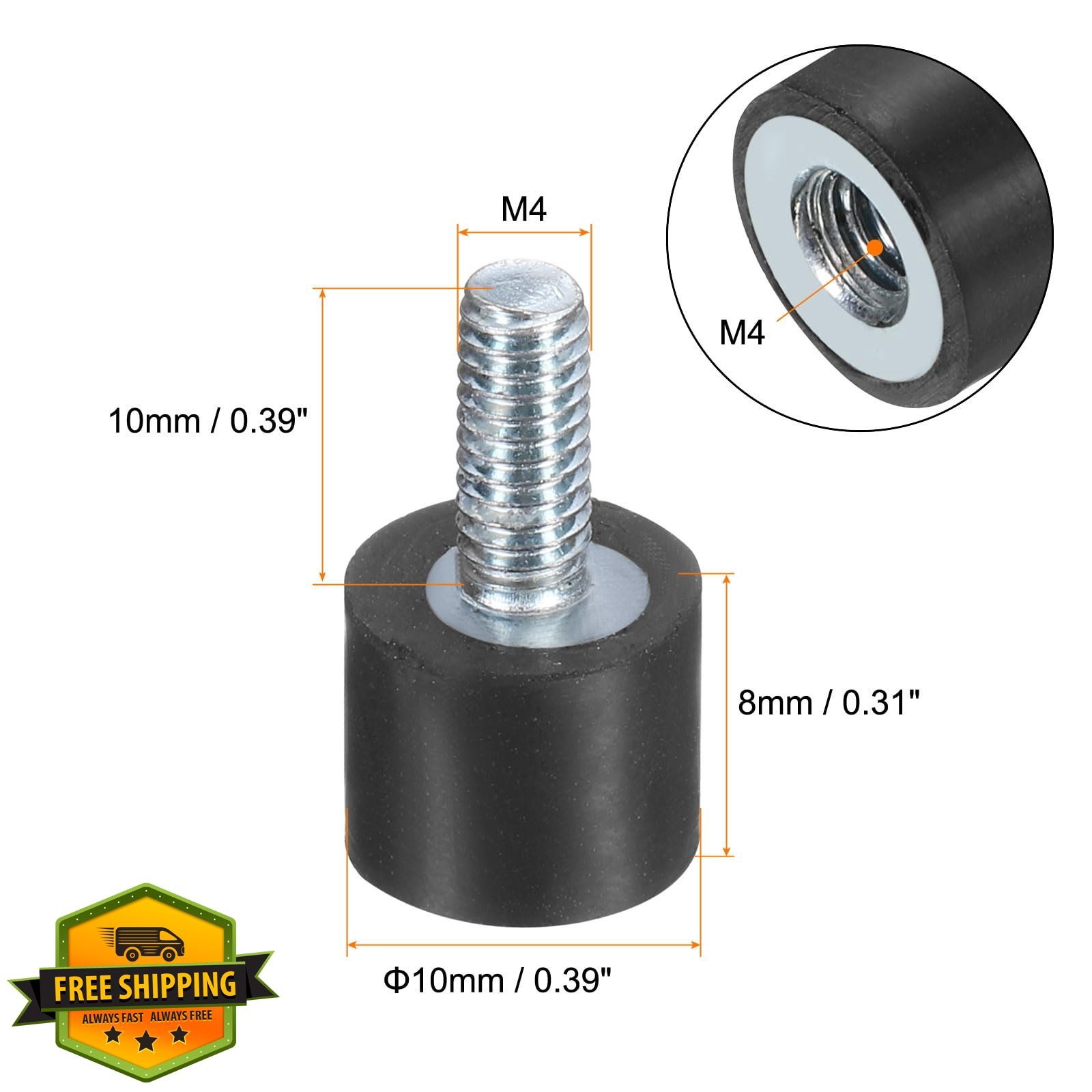uxcell M4x10mm Rubber Isolator Mounts 6 Pcs M4 Nuts VD-D10*H8