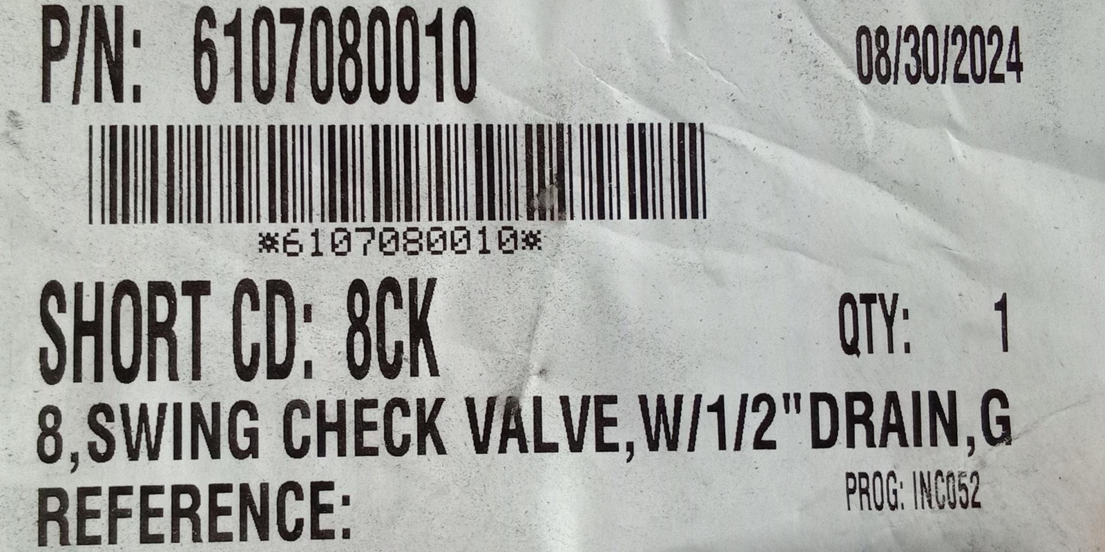 Reliable – 6107080010 – Model G – 8″ Swing Check Valve -NEW