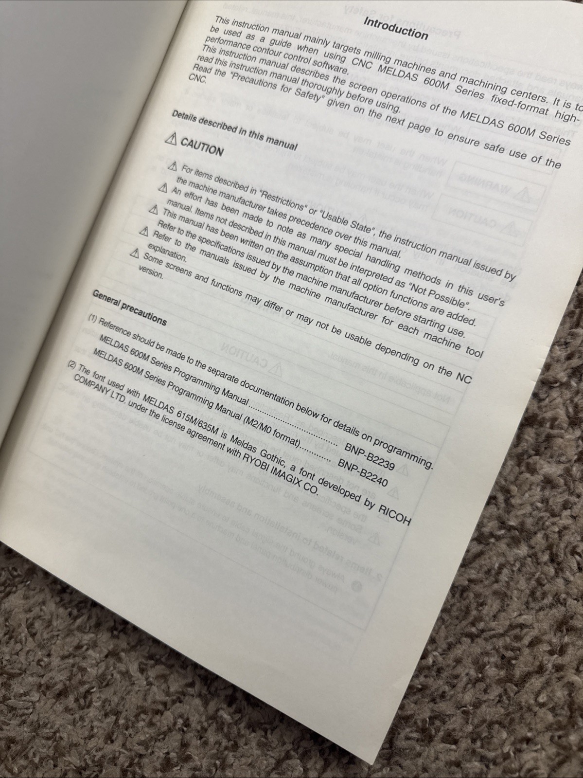 MITSUBISHI MELDAS 600M SERIES INSTRUCTION MANUAL BNP B2237