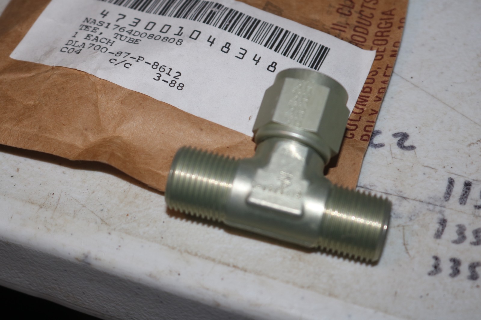 NOS tee tube fitting NAS1764-080808D 4730-01-048-3488 3/4 UNJF
