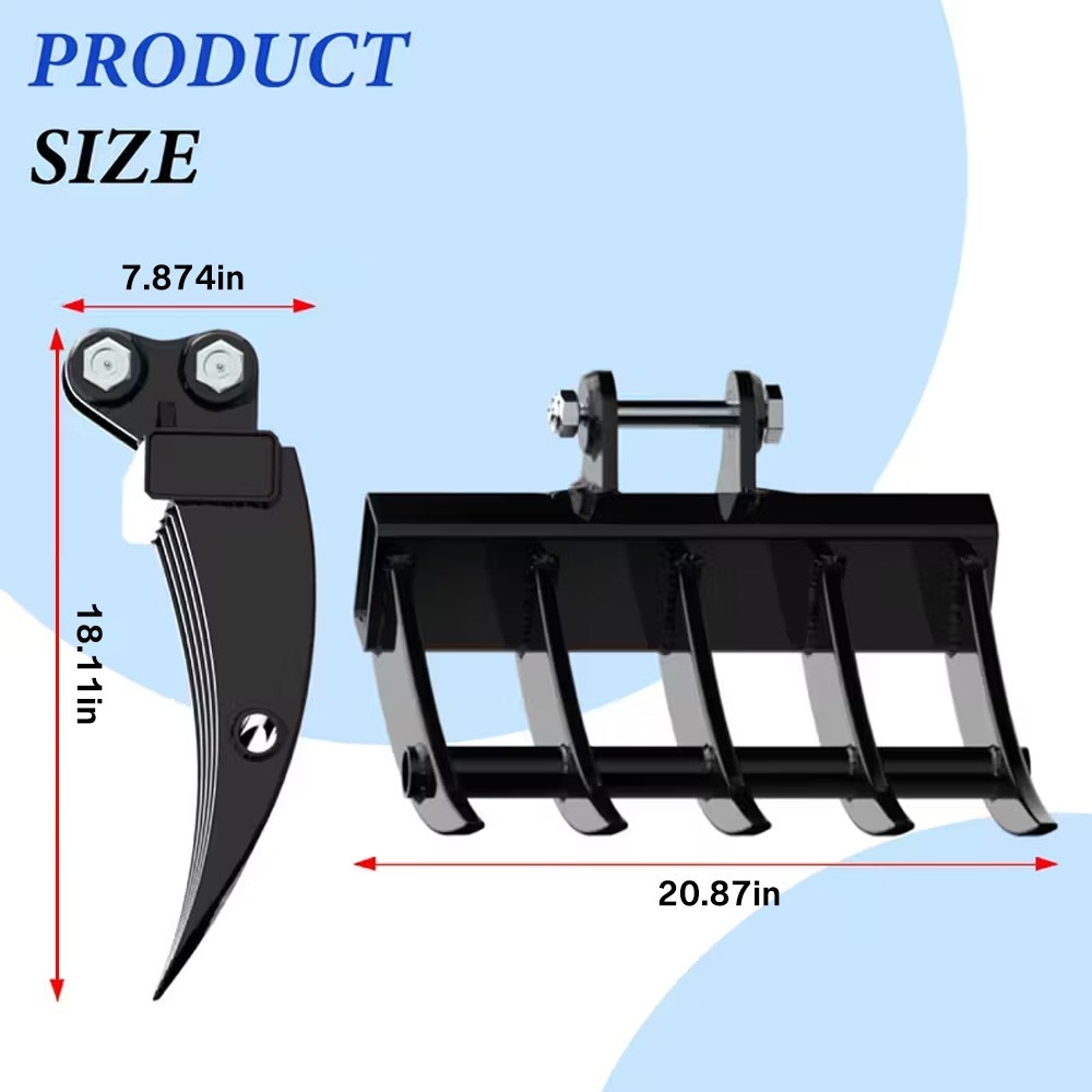 Rake Attachment for 1–1.5 Ton Mini Excavator | Heavy-Duty Root Brush Rake