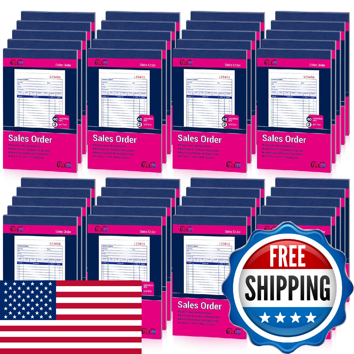 40 Pack Sales Order Book Bulk, 2-Part Carbonless Receipt Form Invoice, White/Yel