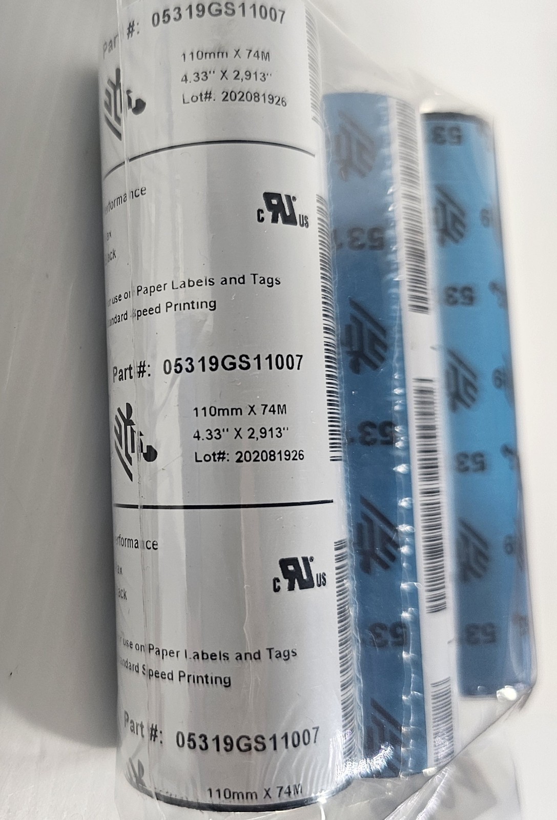 3 Rolls, Genuine Zebra 4.3″ X 2913′ Performance Wax Ribbon Black 05319GS11007