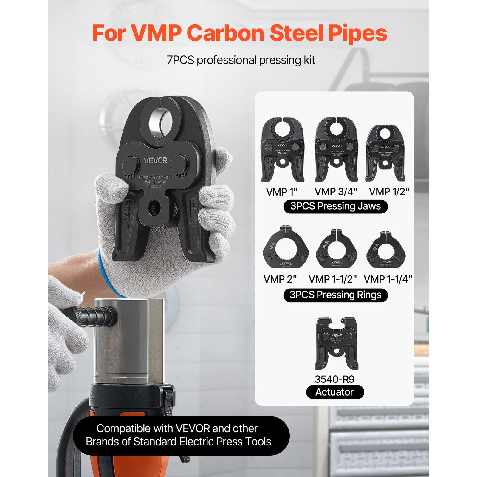 VEVOR 7PCS MegaPress Pressing Kit 1/2″ to 2″ for Standard Press Tools with Case