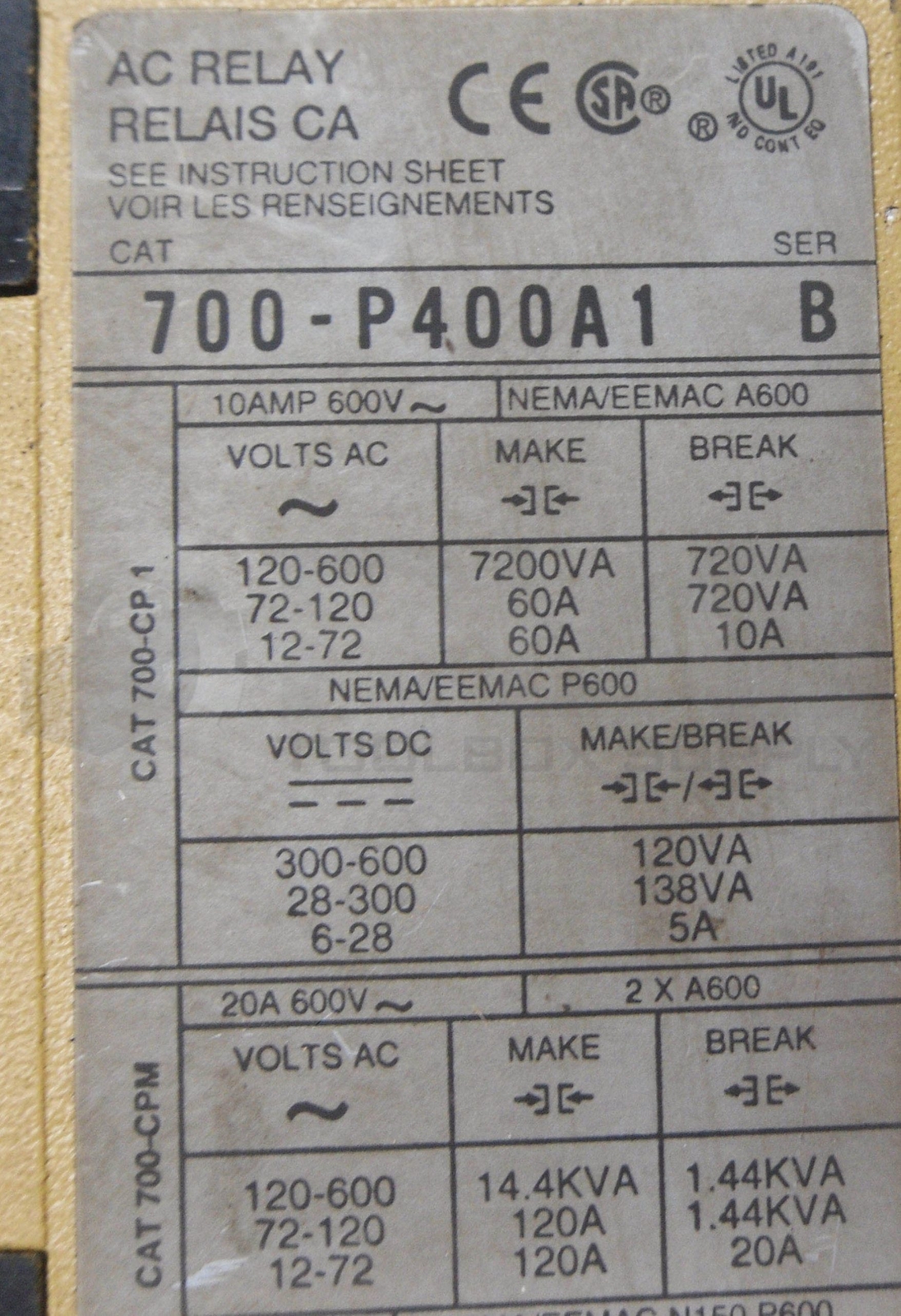 ALLEN BRADLEY 700-P400A1 /B AC RELAY W/ 700-PT400A1 /C TIME DELAY UNIT