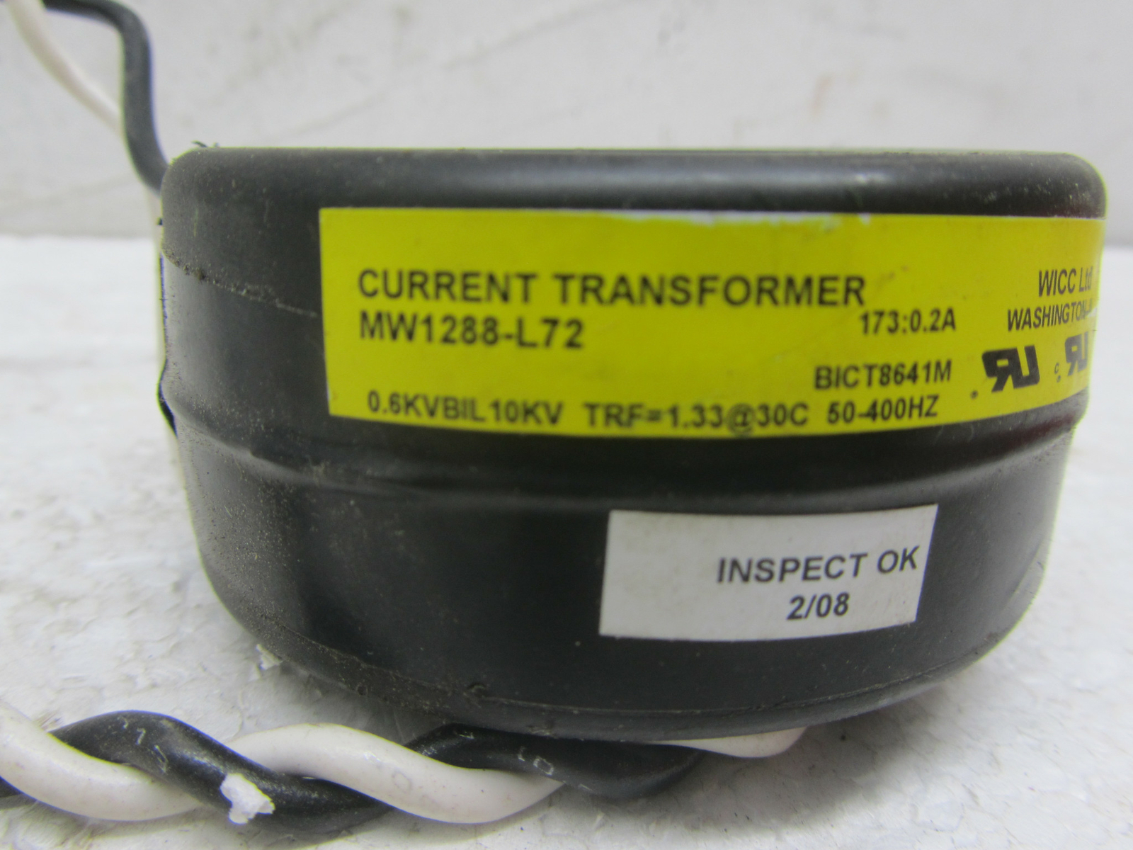 WICC LTD MW1288-L72 CURRENT TRANSFORMER 173:0.2A, 10KV, 50-400Hz