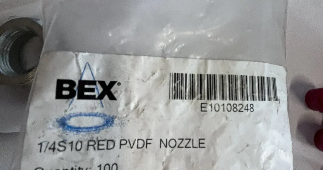 QTY-10 BEX 1/4S10-KK RED PVDF Spray Nozzle 1/4” Male NPT Size 10