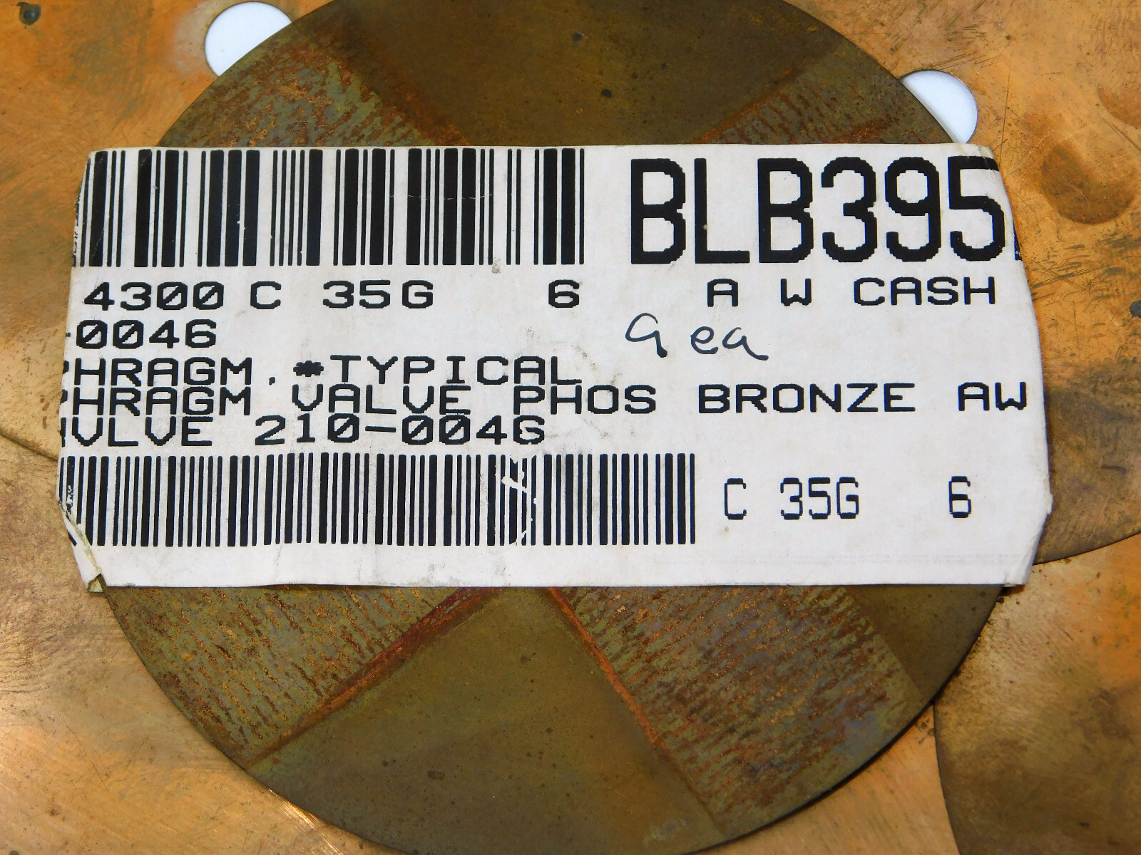 Lot of 9 Each AW / A.W. Cash 210-004G / 210-0046 Diaphragms Bronze