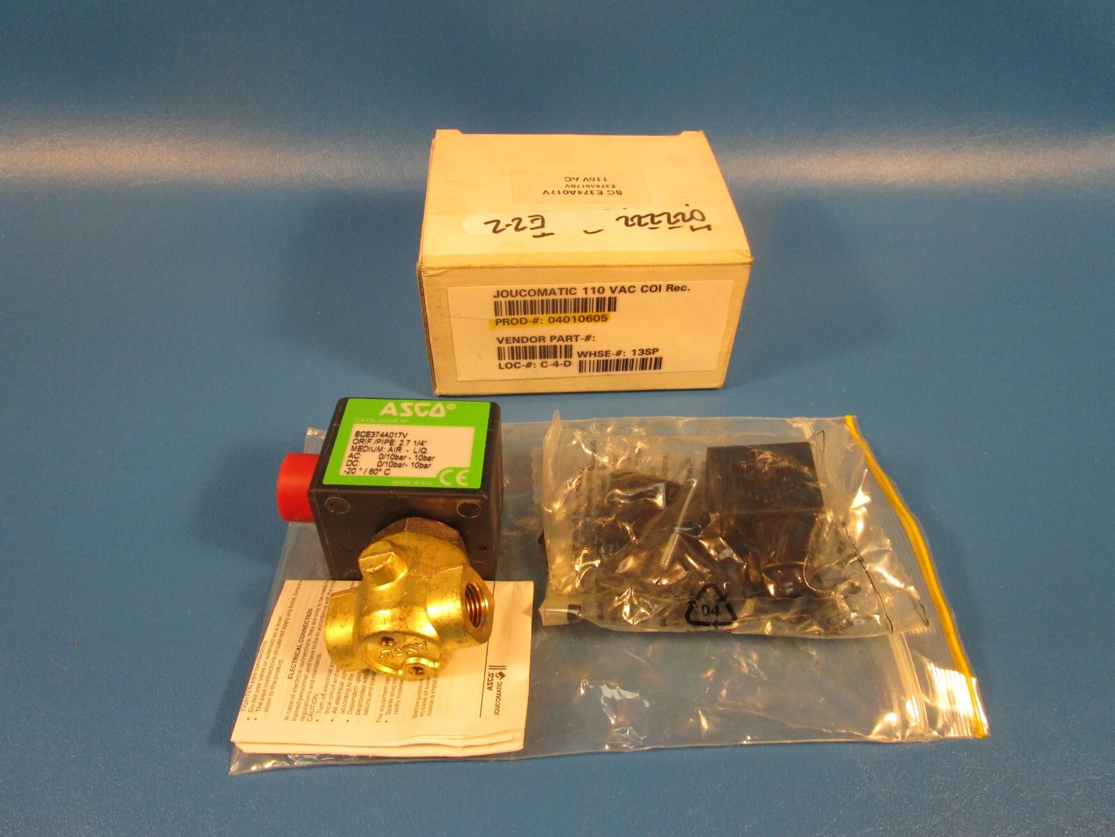 ASCO SCE374A017V, Solenoid Valve, G1/4, 2.7mm Orifice, Brass Body