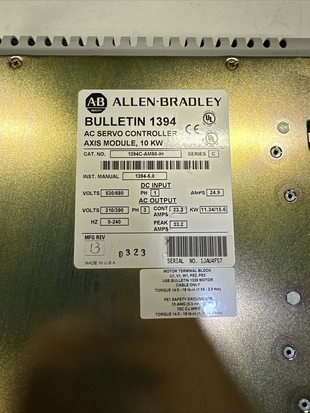 Allen Bradley 1394C-AM50-IH Axis Module W/Heatsink Series C * Warranty* S91