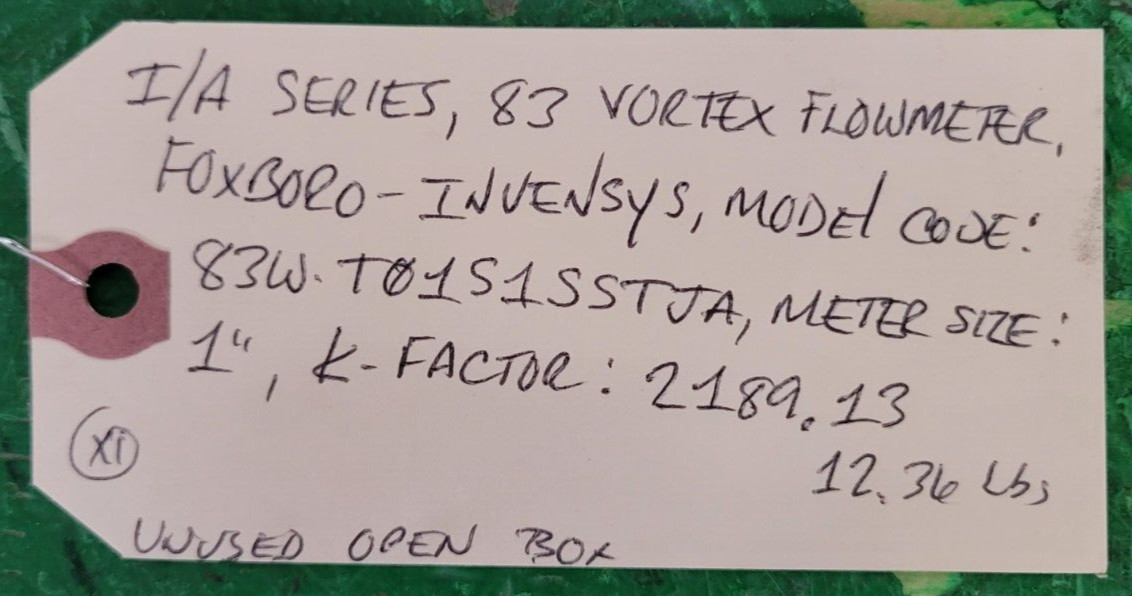 ⚡FOXBORO I/A SERIES, 83 VORTEX 1″ FLOWMETER PESSCO IS OFFERING 1 G092923-2 🗽
