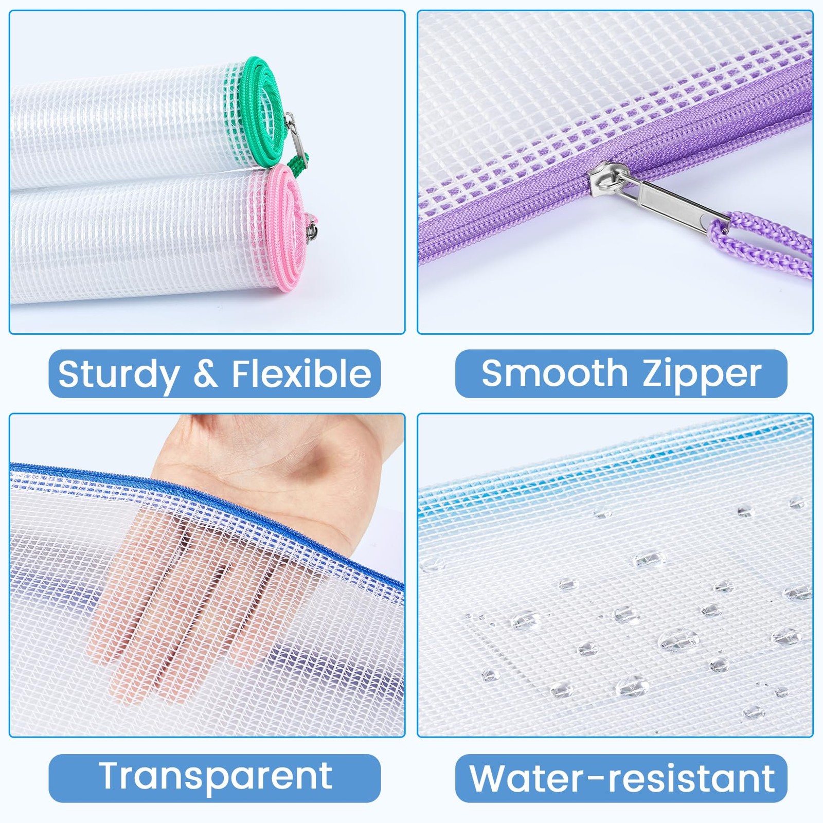 Sooez 20 Pack Mesh Zipper Pouch Bags, A4 Letter A4/Letter Size, Multicolored