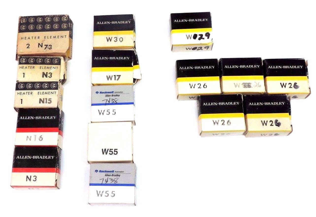 LOT OF 16 ALLEN BRADLEY HEATER ELEMENTS W30, W17, W55, W29, W26, N3, N15, N16,17