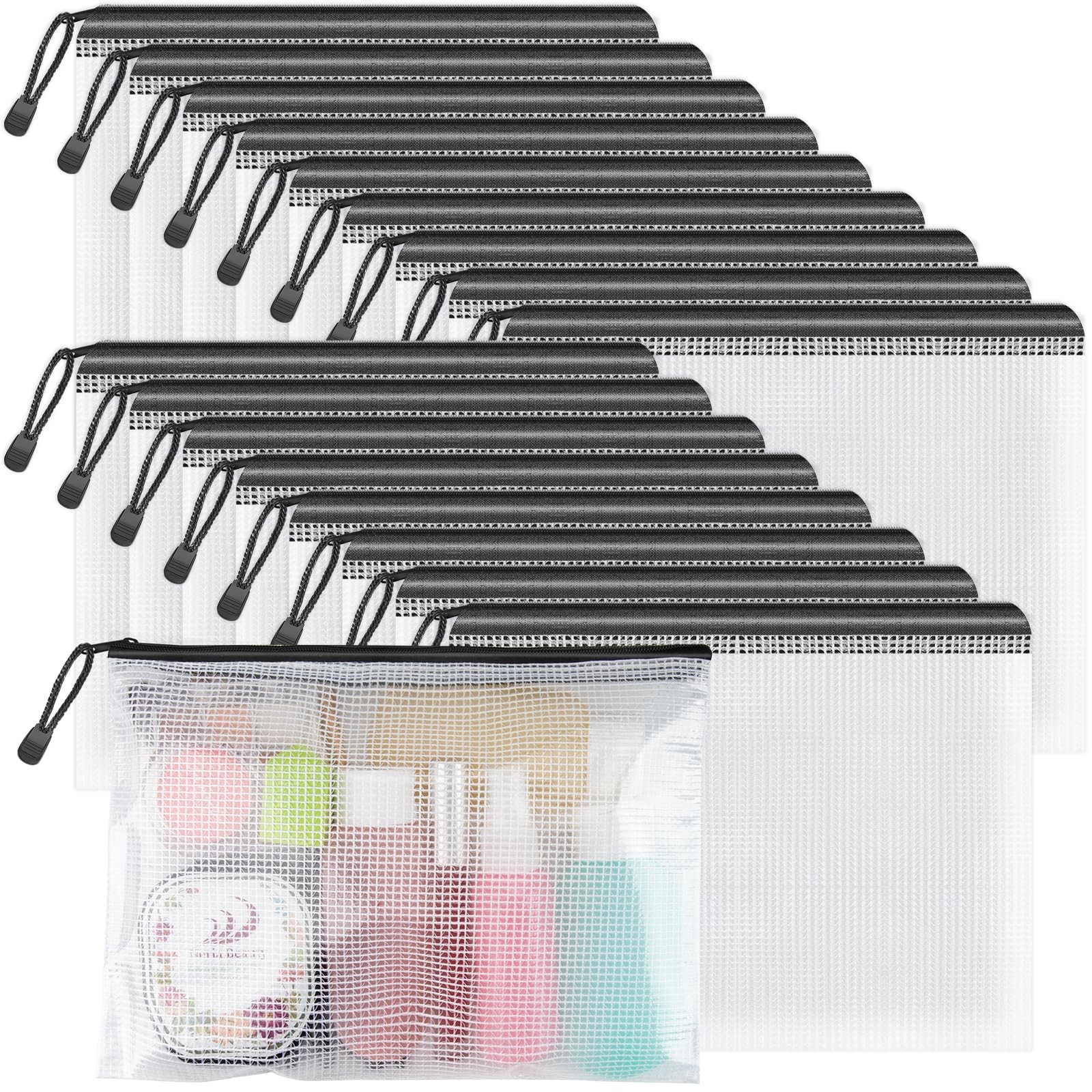 Umriox Zipper Mesh Document Pouch, 9.5×7.1 in 18pcs-A5 (9.5×7.1 in), Black