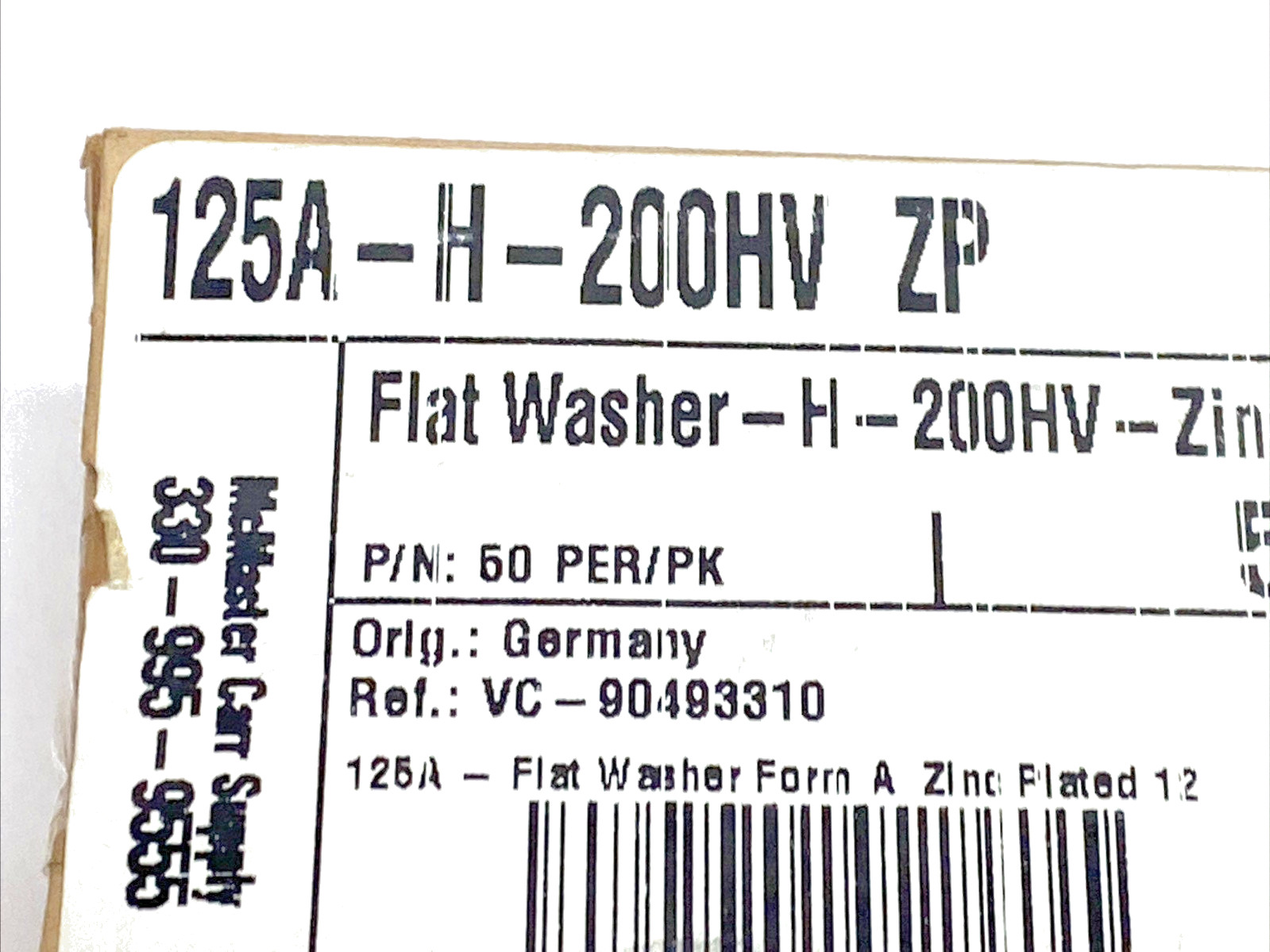 125A-H-200HV DIN 125A Hardened Flat Washers 200 HV Steel 100 CT LOT OF 2