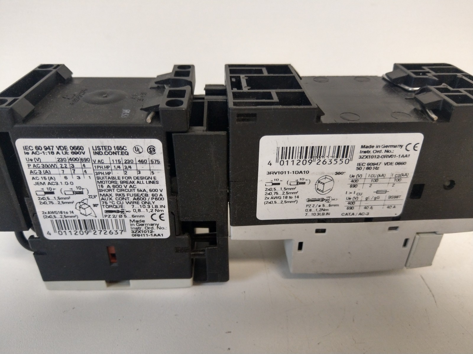 GUARANTEED! SIEMENS CONTACTOR 3RT1015-1KB42 W/ SIEMENS BREAKER 3RV1011-1DA10