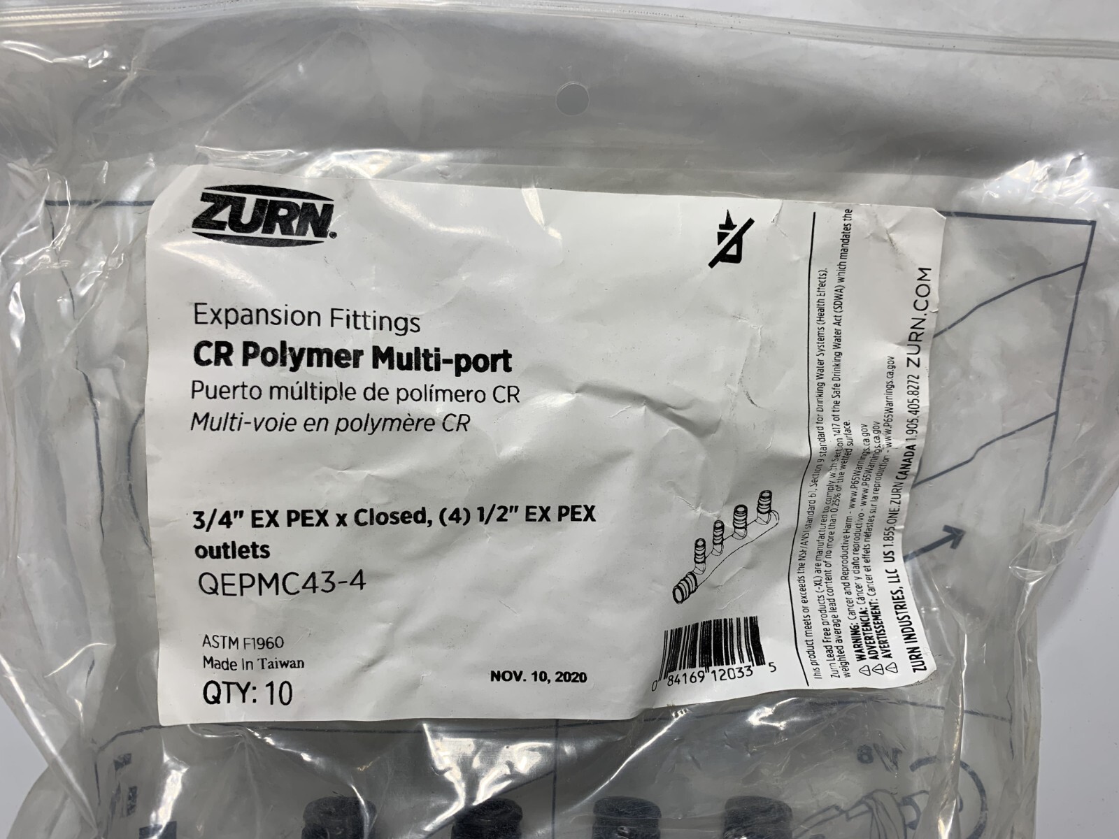 Zurn QEPMC43-4 CR Colymer Multi-Port Expansion FIttings 3/4″ (pk of 10)