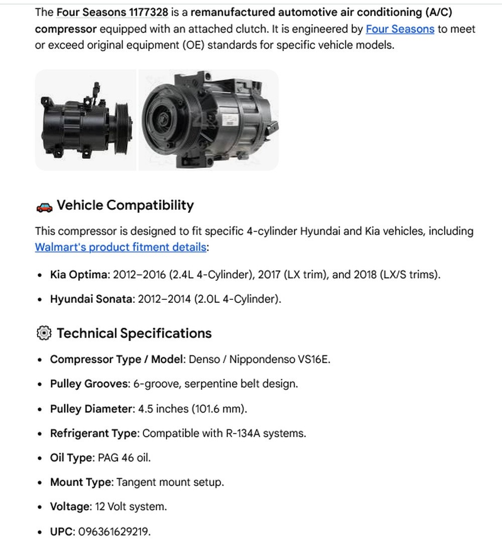 1 REMANUFACTURED FOUR SEASONS 1177328 A/C COMPRESSOR ***MAKE OFFER***
